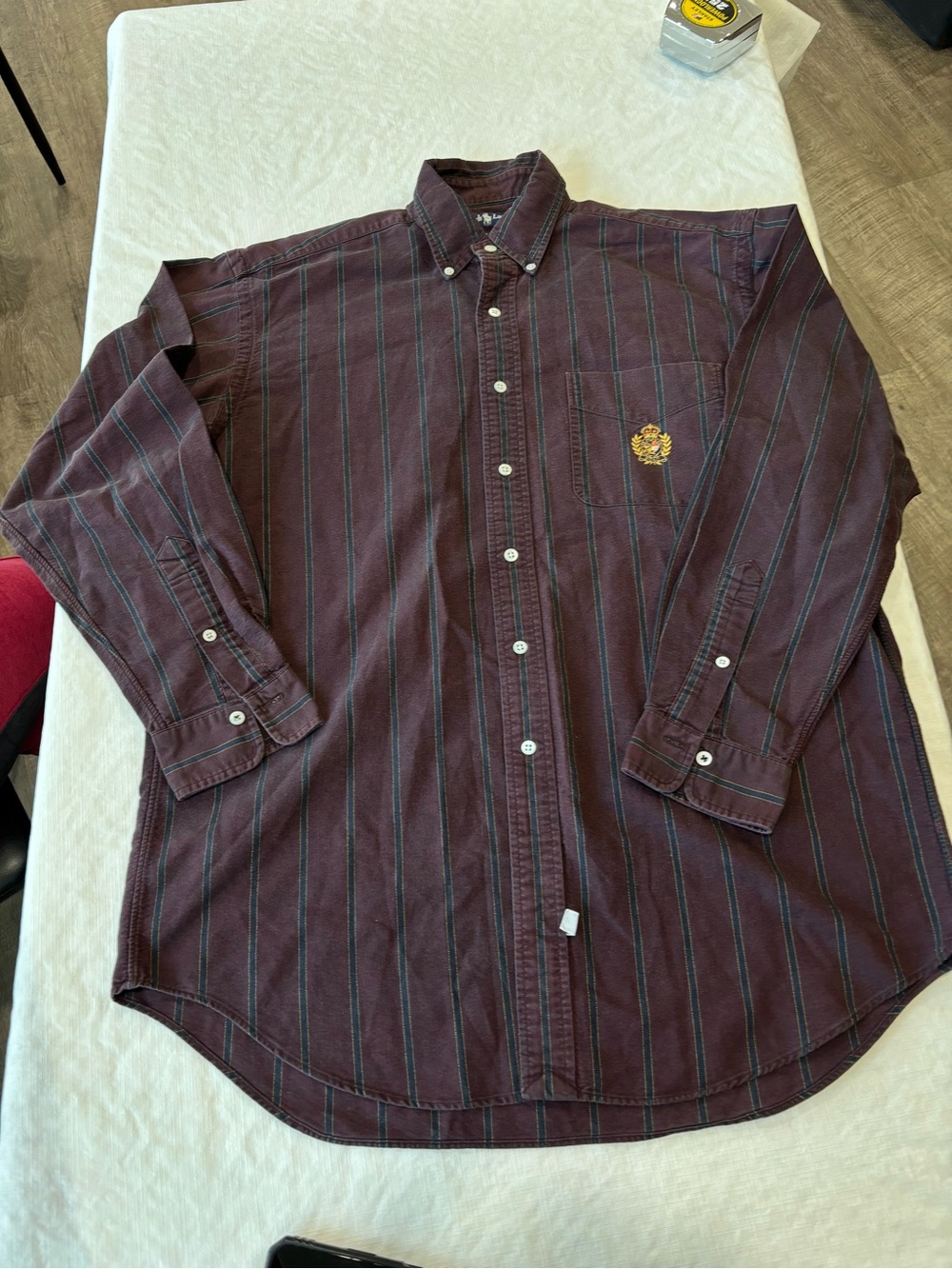 Men's Button-Down Long Sleeve Shirt - Burgundy Stripe Ralph Lauren polo